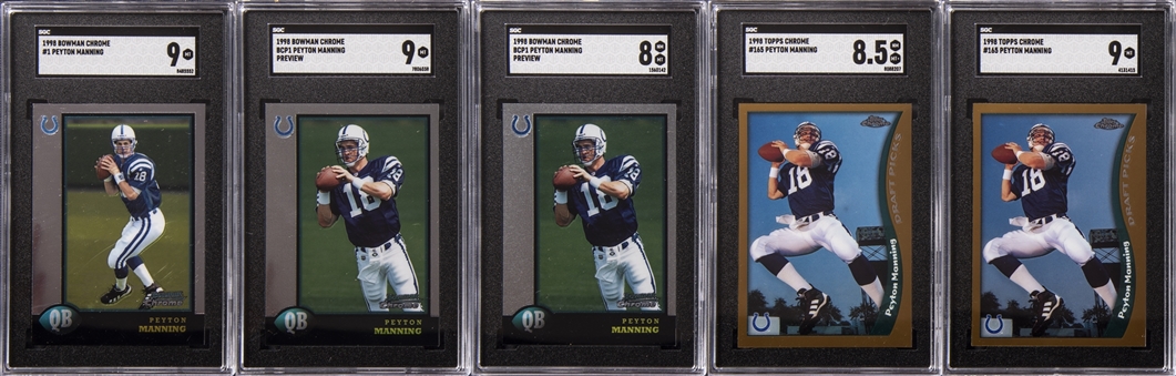 1998 Topps & Bowman Chrome Peyton Manning Rookie Card Lot of (5) - SGC Graded 